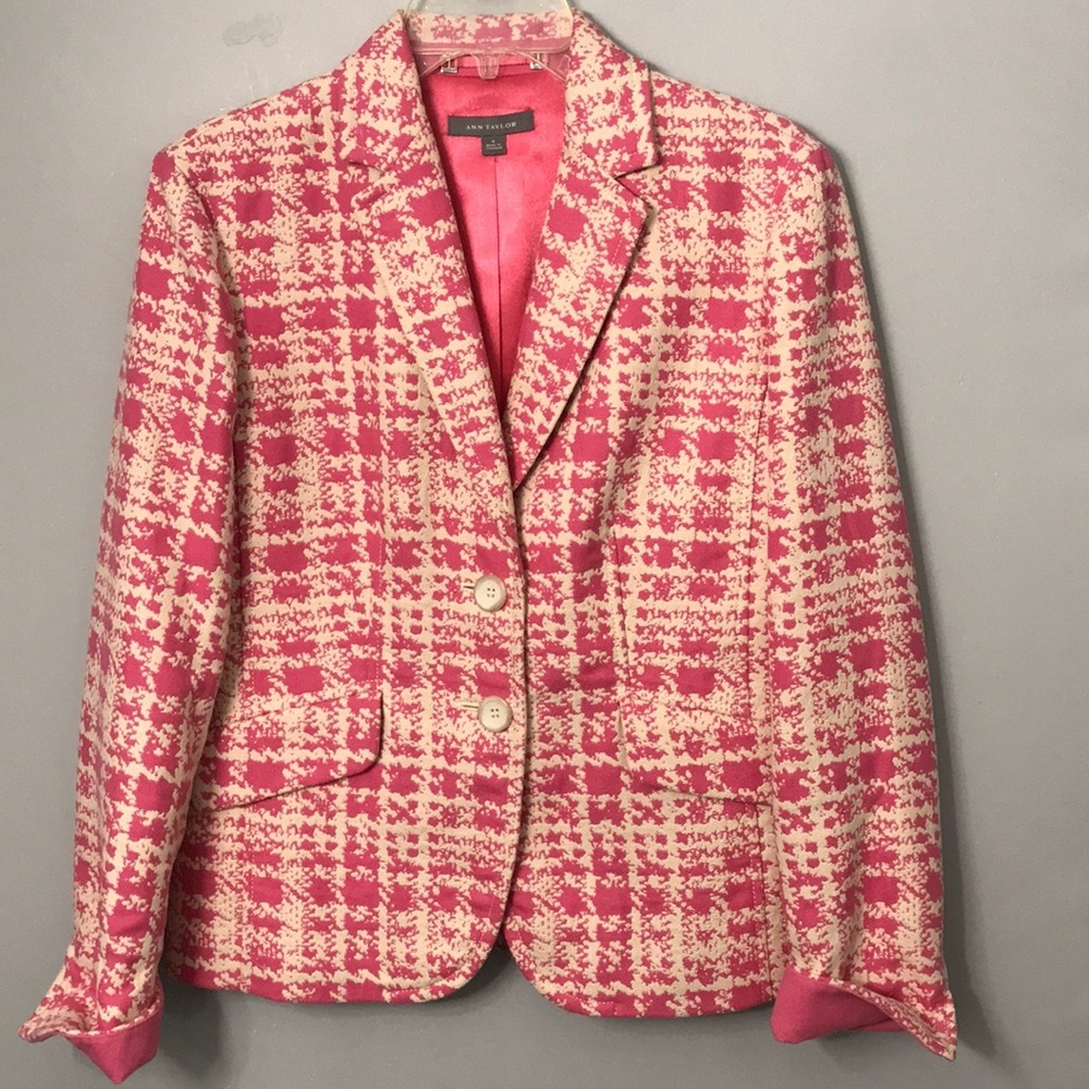 Ann Taylor Pink Cream Plaid Blazer